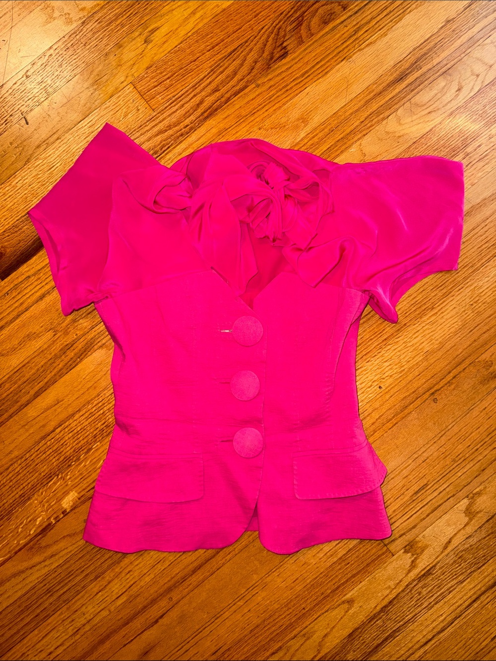 Antonio Marras Hot Pink Short-Sleeve Bow Front Top Size 42 Silk Vintage Rare Lux